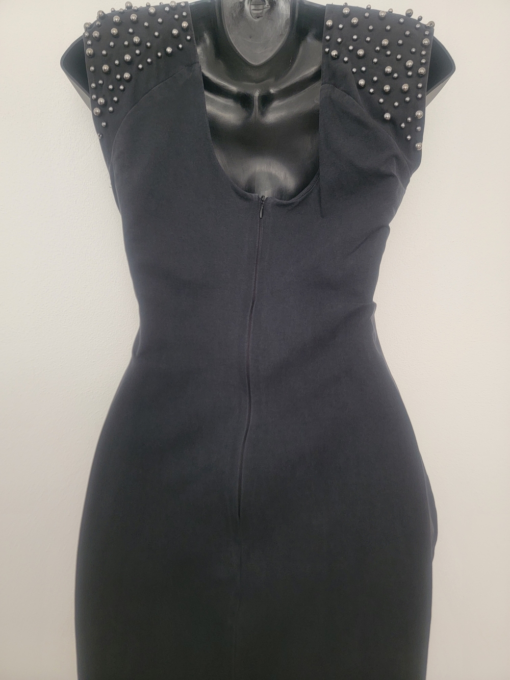 Black Stud-Embellished Cap-Sleeve Dress